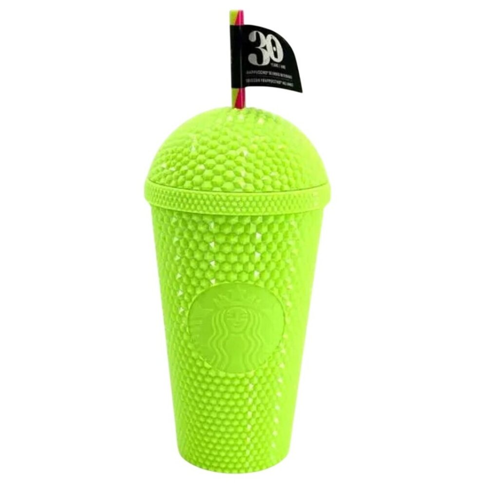 Starbucks Neon Green Studded 30th Anniversary Cold Cup Tumbler 16 Oz With Lid &